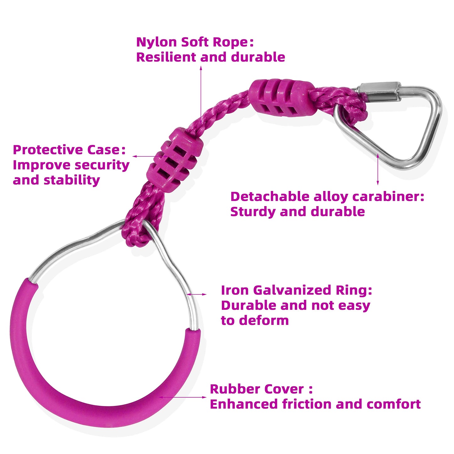Swing Gymnastic Ring Warrior Obstacle Course Slackline Climb Trapeze Fist Training Equipment, 2 Purple Ninja Monkey Bar Hang Jungle Fist Workout Outdoor Indoor Home Gym Backyard Playground Play Sets
