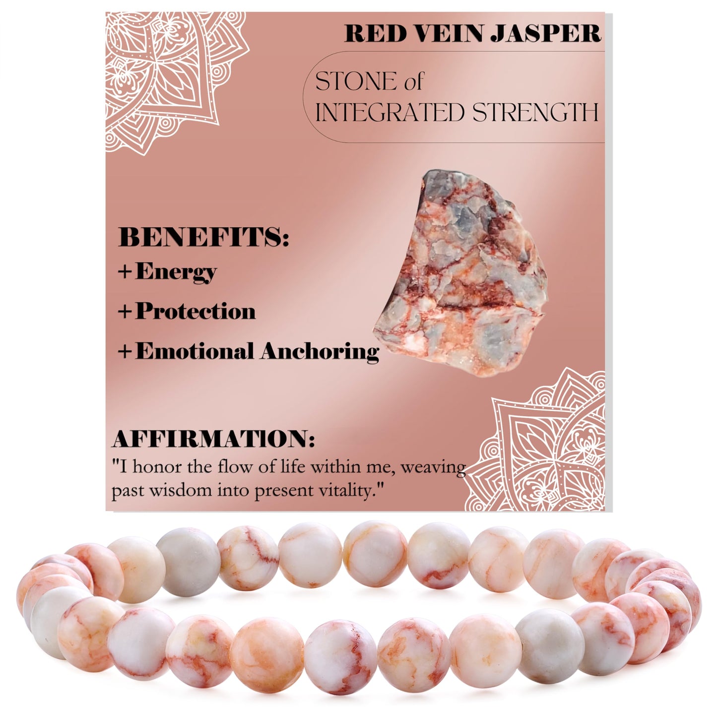 Bivei Red Vein Jasper-Ignited Passion-6mm Beaded Bracelets for Women Handmade Semi Precious Natural Stone Stretch Elastic Jewelry for Women Yoga Protection Gifts