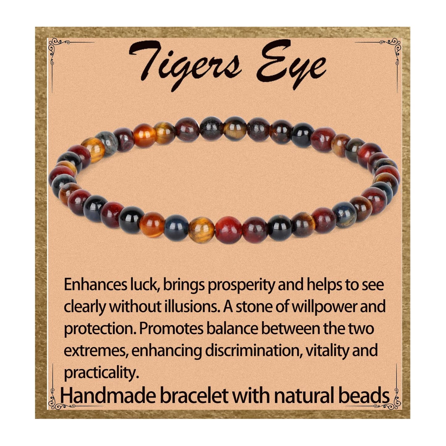 LPBeads Handmade Natural Gemstone Stretch Elastic 4mm Multicolor Tiger's Eye Bracelet Healing Crystal Round Stone Beads Jewelry Gifts for Women Men