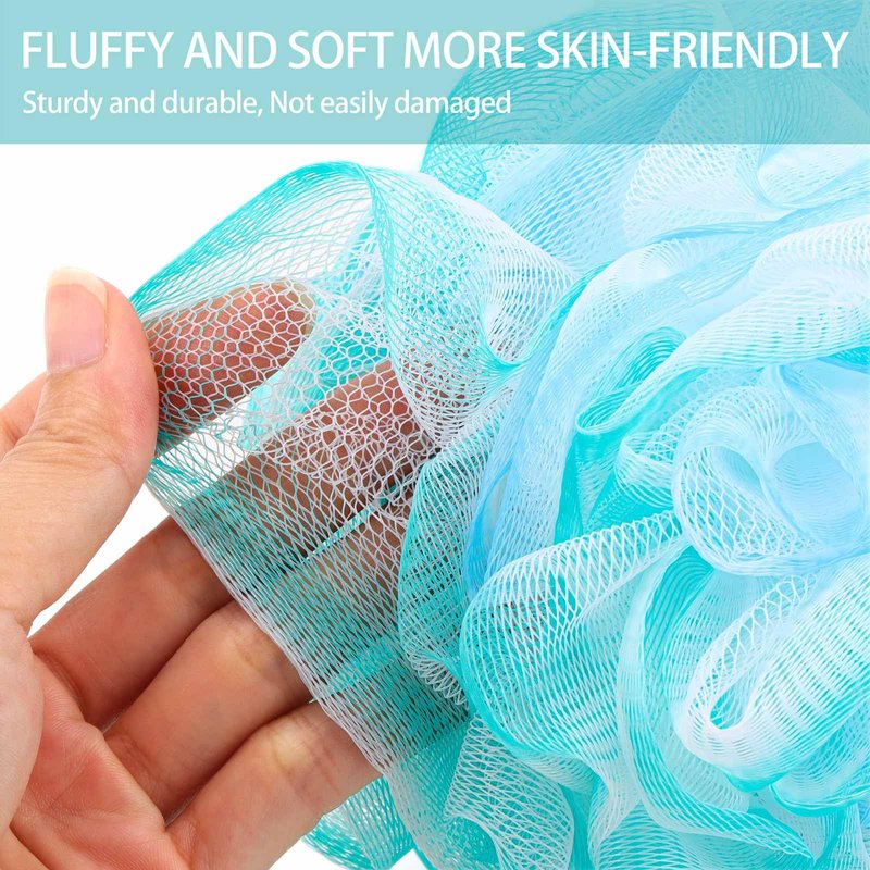 BTYMS 75g/Pc Large Loofahs Shower Sponge, Exfoliating Body Scrubber Shower Scrunchies Mesh Pouf Bath Sponges - Pack of 6