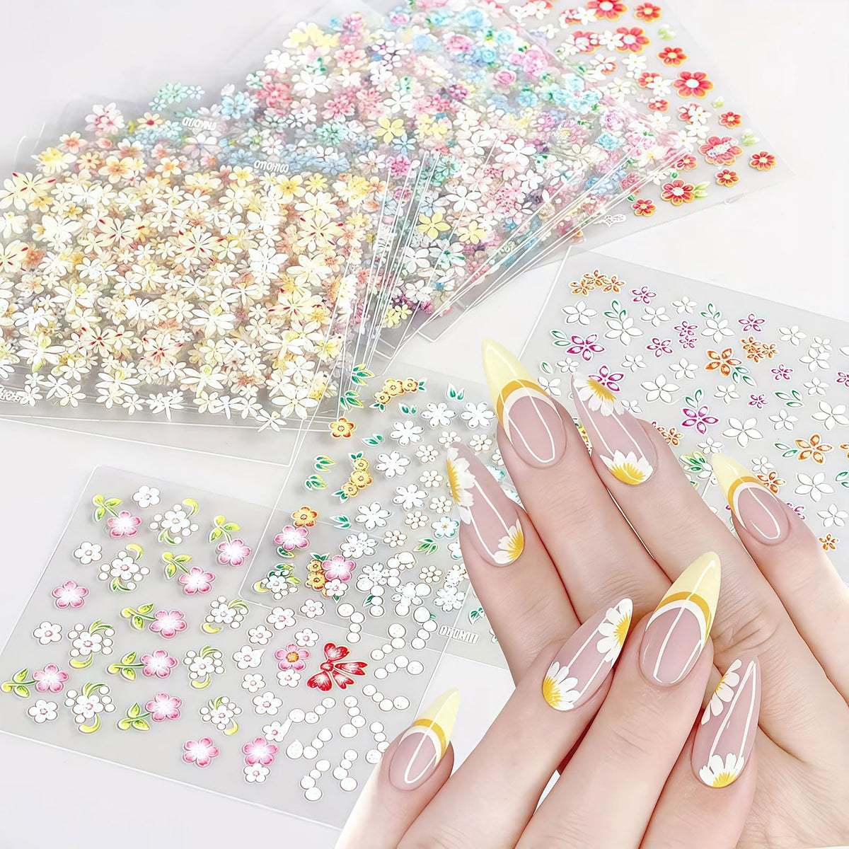 30 Sheets Flower Nail Art Stickers, 3D Self Adhesive Daisy Floral Heart Butterfly Nail Decals Design Supplies Decorations Accessories for Women and Girls