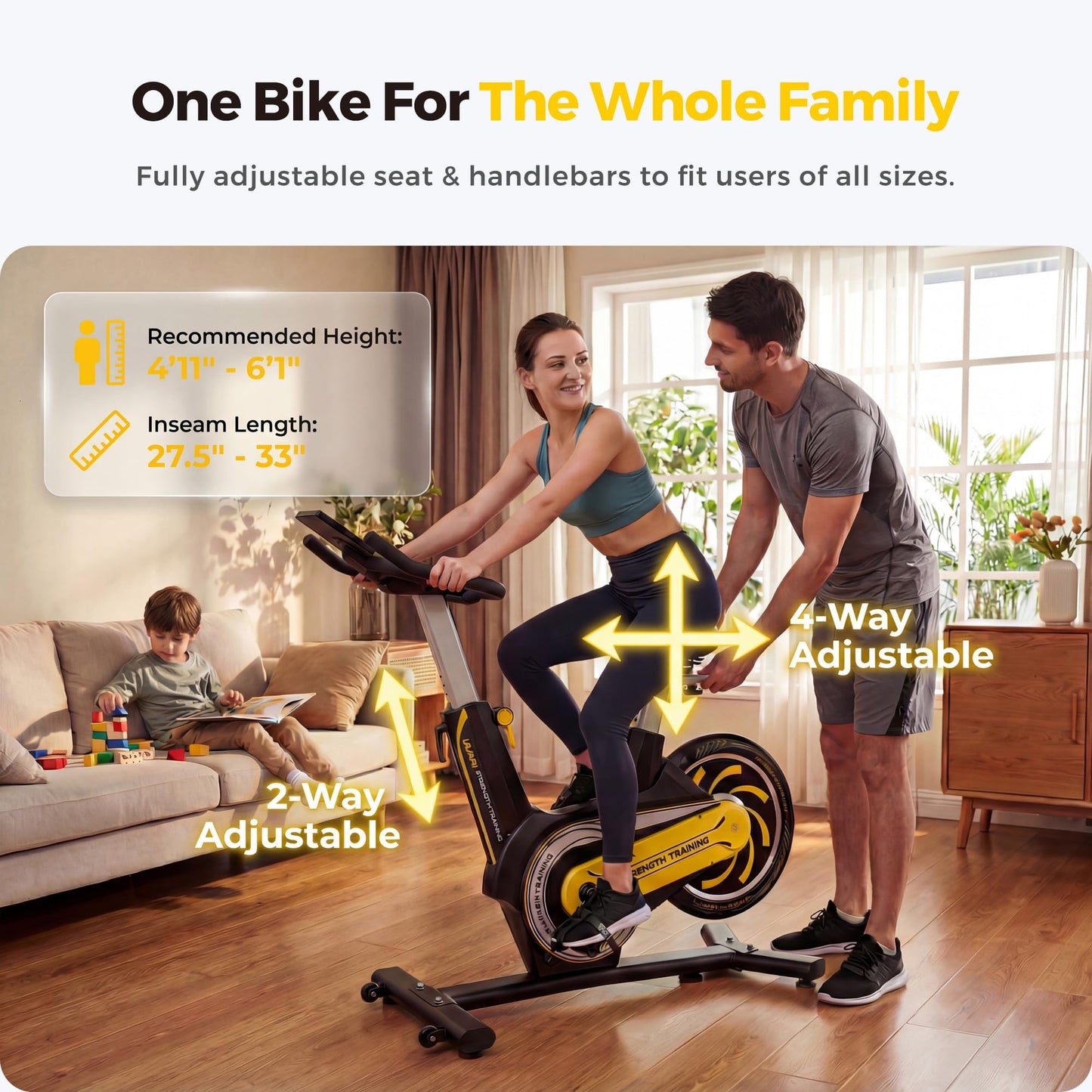 ZAZARI Semi-Commercial Exercise Bike 350 lbs Capacity, Magnetic Stationary Bikes for Home Gym with Multi-Grip Handlebar, Comfortable Seat, Silent Belt Drive, Rear Flywheel & Tablet Holder