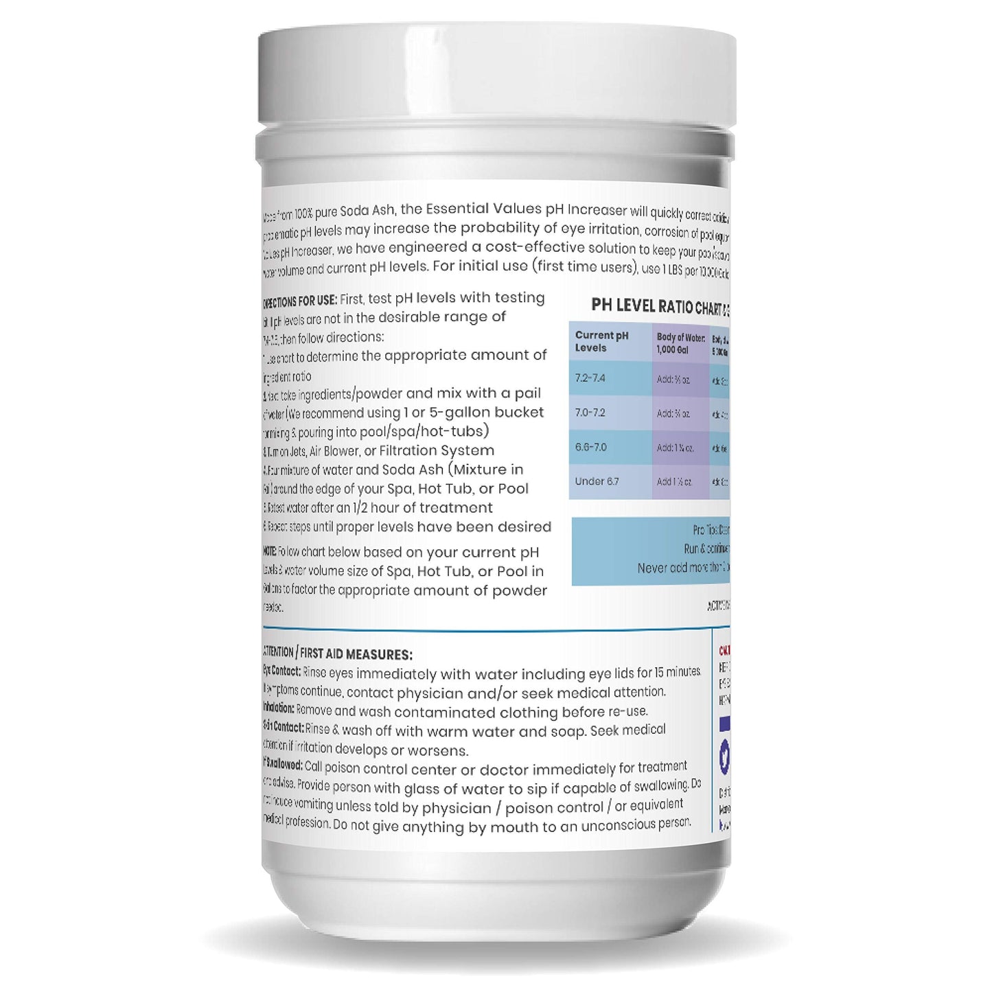 PH Increaser for Hot Tub Swimming Pools & Spa (2 LBS) - Soda Ash Powder to Get Level of Your PH Up - Fight Corrosion, Correct Acidic Water Safely, Made in USA