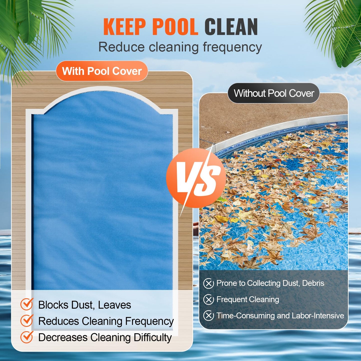 VEVOR Solar Pool Cover, 28 x 14 ft Rectangle Solar Cover 16 mil for Pools, Inground Above Ground Swimming Pool Solar Blanket with Bubble, Heat Retaining Solar Covers Blue