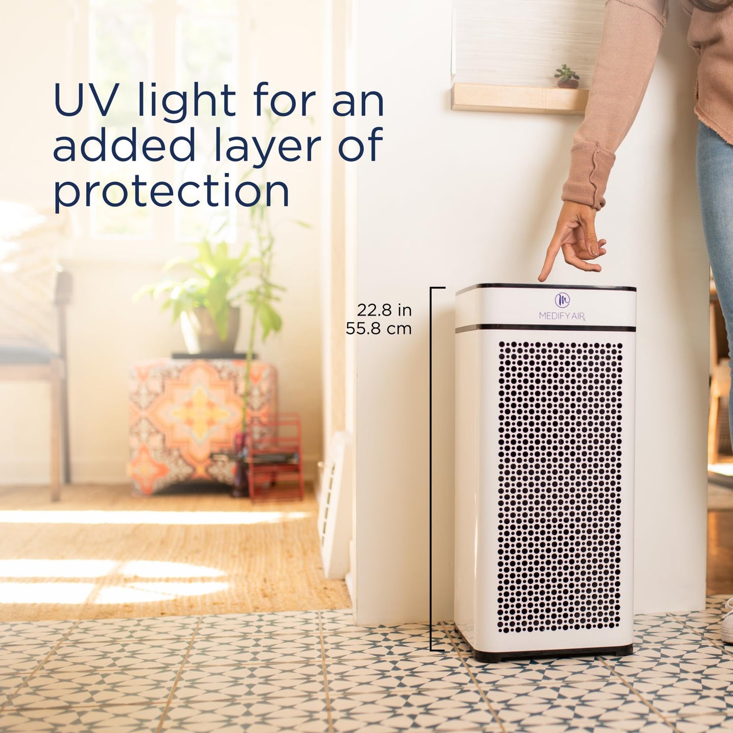 Medify MA-40 UV Light Air Purifier with True HEPA H14 Filter | 1,793 ft² Coverage in 1hr for Wildfires Smoke, Odors, Pollen, Pets | Removal to 0.1 Microns | White, 1-Pack