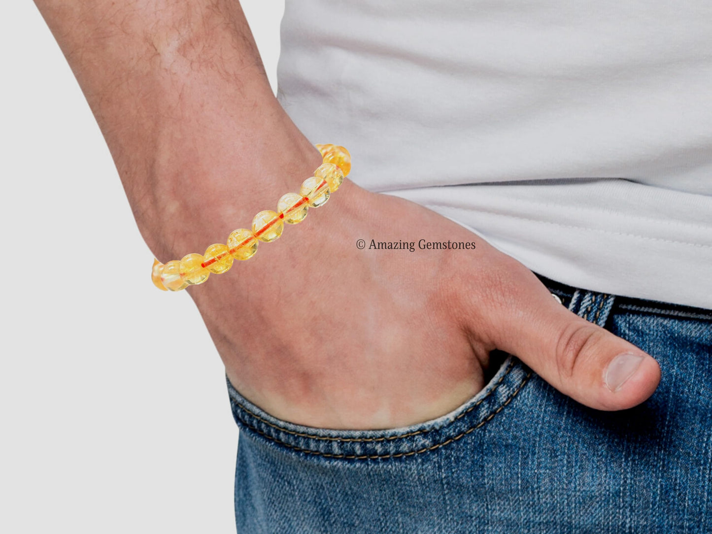Amazing Gemstone Citrine Bracelet, Gifts For Men & Women - Protection Healing Crystal Bracelet - 8mm Gemstone Beaded Stretchable Bracelet, Pulseras Para Hombres Mujer Stocking Stuffers (Regular)