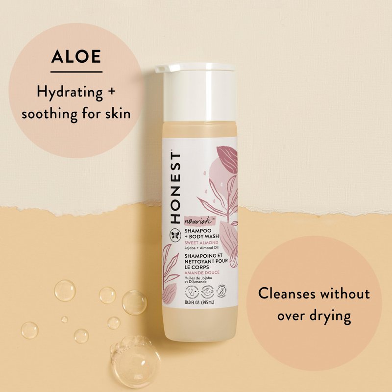 The Honest Company 2-in-1 Cleansing Shampoo Body Wash Gentle for Baby, Naturally Derived Tear-free Hypoallergenic Sweet Almond Nourish 10 fl oz