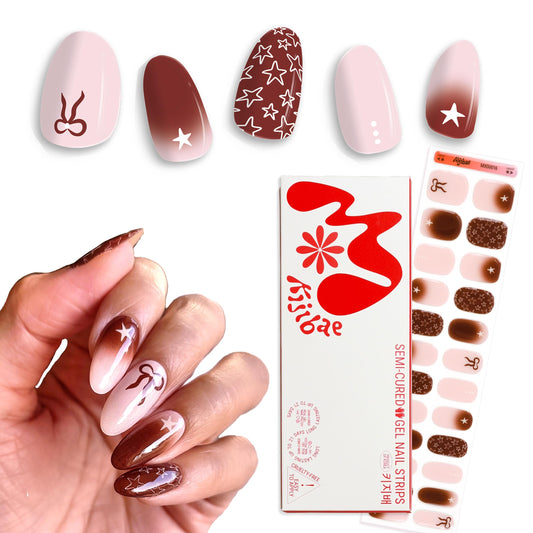 Kijibae Semi Cured Gel Polish Strips | 24pc UV LED Required Wraps | Gift Peel and Stick Nails | Coquette DIY Home Manicure | Press On Alternative (Star Girl)