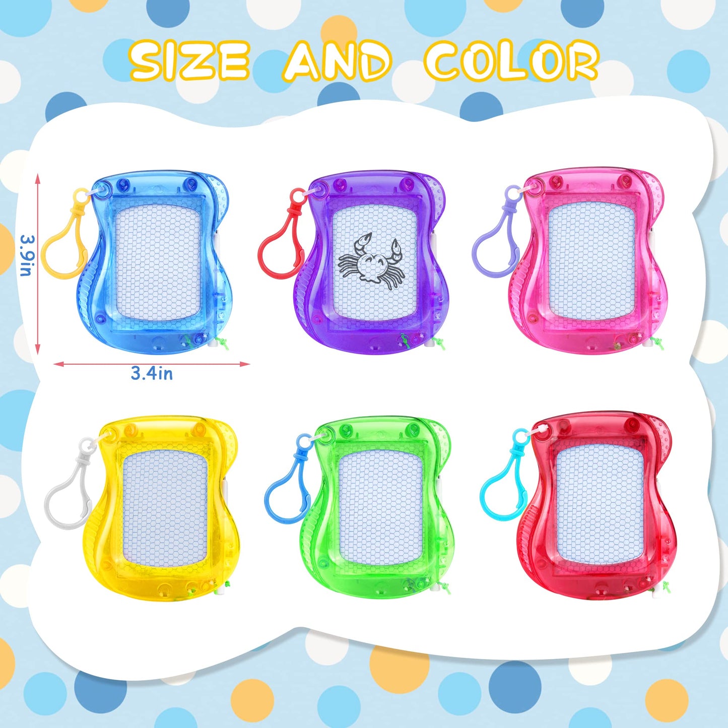 16 Pack Mini Magnetic Drawing Board for Kid(6 Colors), Erasable Doodle Sketch and Writing Pad, Backpack Keychain Clip Doodle Drawing Boards, Birthday Party Favor for Boys and Girls