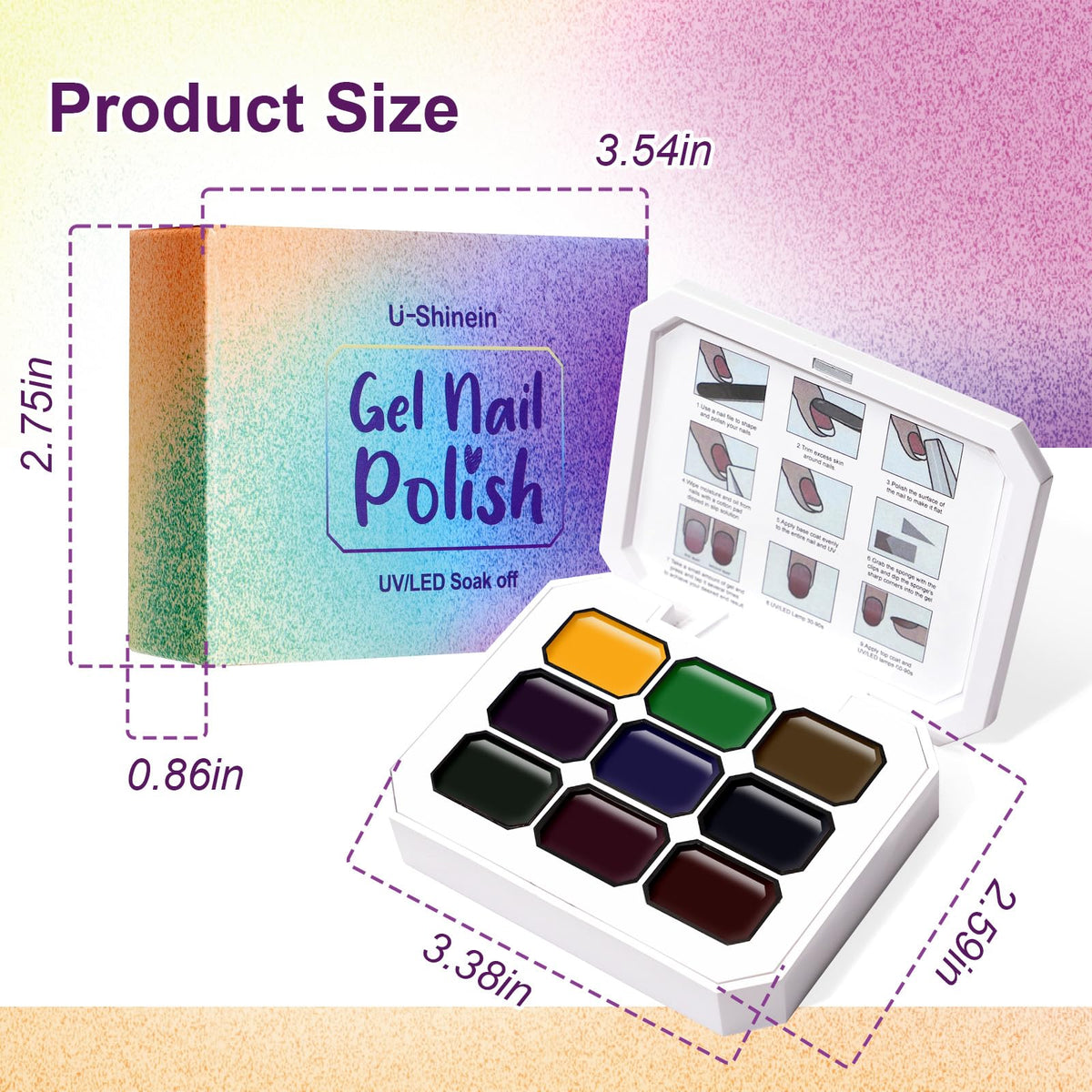 U-Shinein Gradient Painting Gel, 9 Colors Ombre Gel Nail Polish Glazed Colors for Pigment Pat Aura Nails French Manicure Soak Off UV Long-lasting High-glossy Home Nail Salon Dopamine Fructose