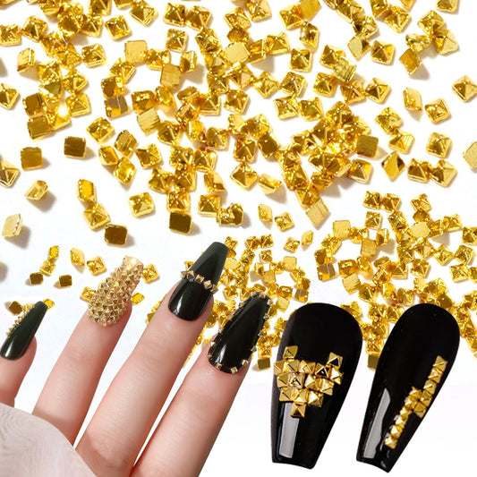 WOKOTO 600 PCS Gold Punk Pyramid Nail Charms, 3D Gold Pyramid Rivet For Nails, Metal Punk Nail Studs, Gothic Nail Charms, Cone Studs