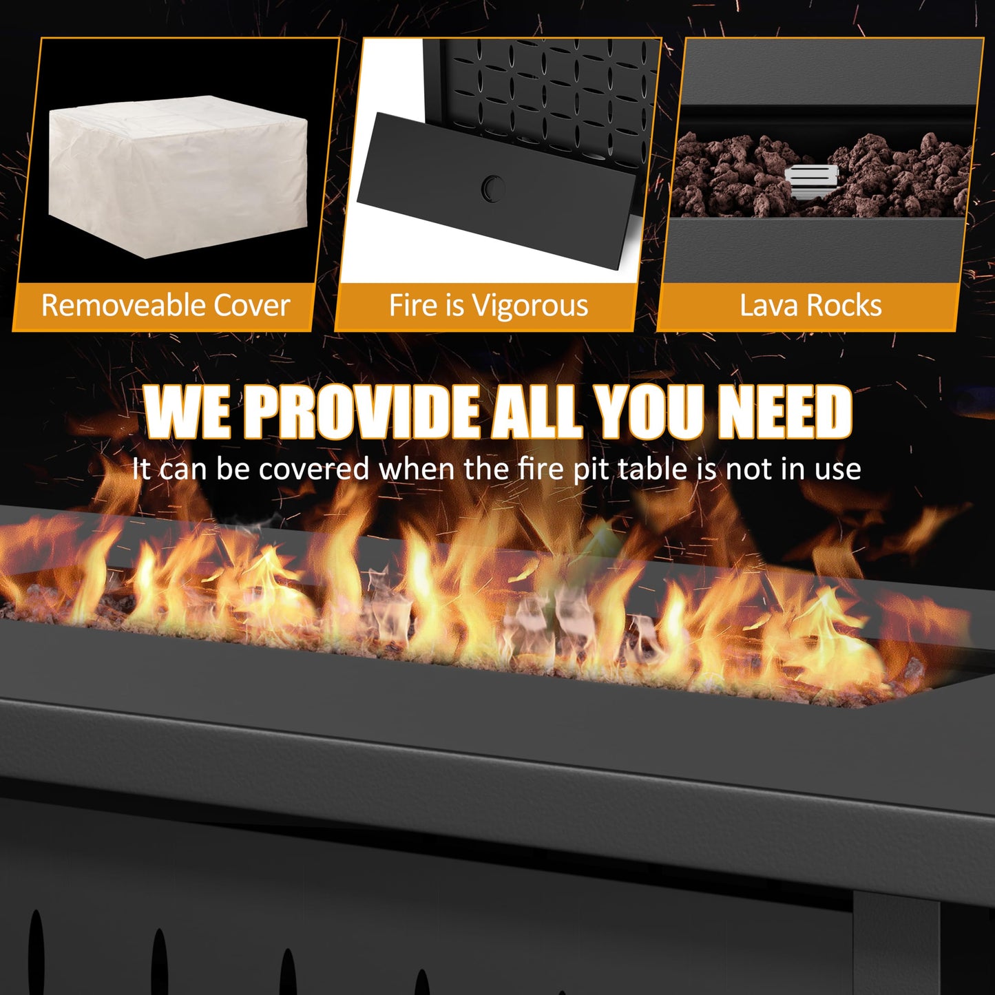 JAMFLY 43in Propane Fire Pit Table, Outdoor Gas Fire Pit for Patio, 50,000 BTU with Lava Rocks, Waterproof Cover, and Lid, Perfect for Cozy Gatherings & Relaxing Outdoor Parties
