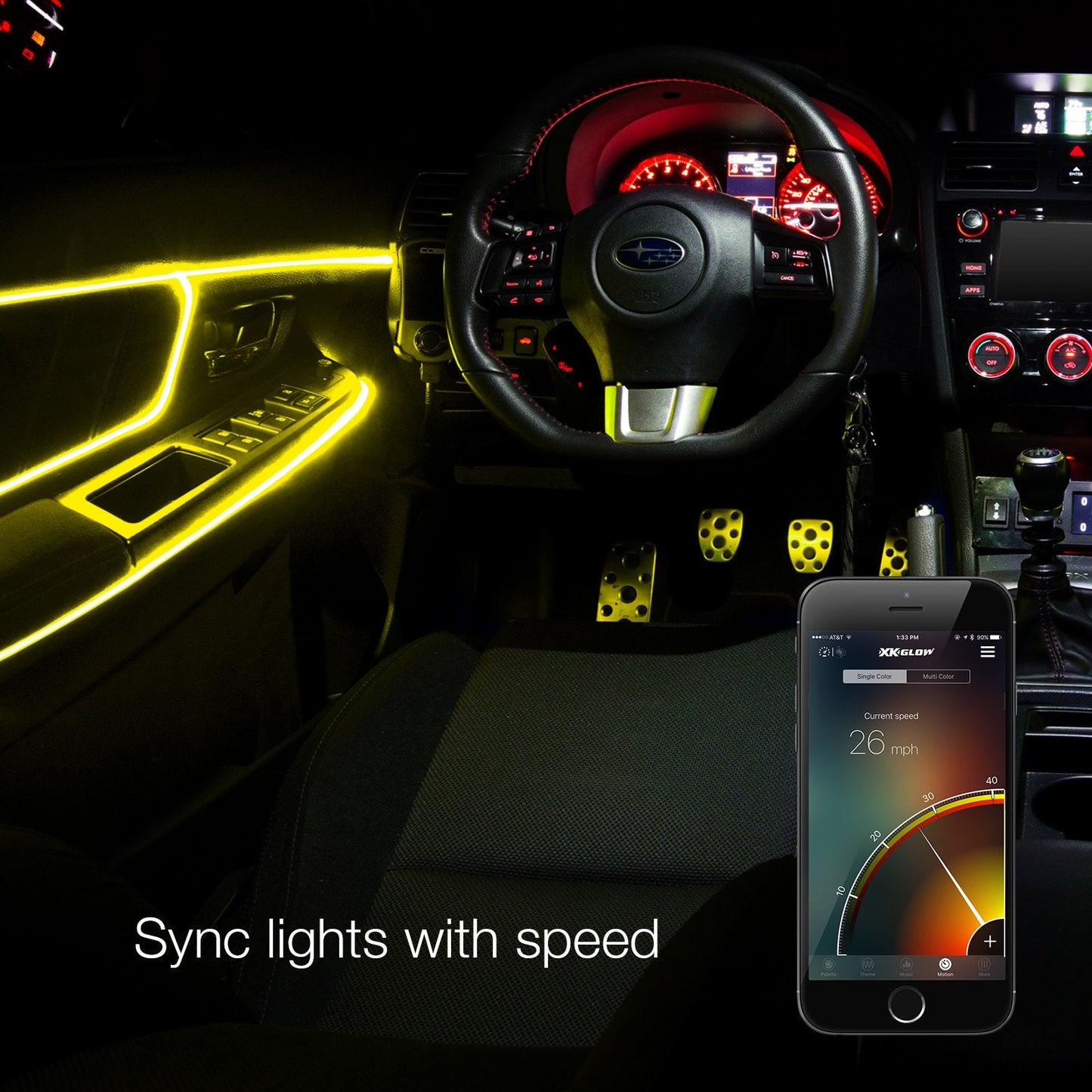 6pc LED Head 2pc 6ft Fiber Optic Roll Light Kit XKchrome App Controlled Bluetooth Enabled Automotive Car Truck Dash Door Interior Architectural Home Indoor Accent Flexible w/Mounting Tab 5V Advanced