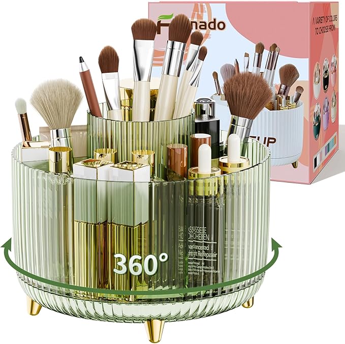 360ÃÂ° Rotate Makeup Brush Holder Organizer, Makeup Organizers Countertop, Makeup organization and Skincare Storage for Vanity, Desktop, Bathroom (Clear Green)