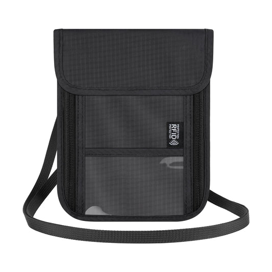 Likesing 5.5" L x 7.7" W Travel Neck Wallet, RFID Blocking Passport Holder for Travel Women Men, Security Passport Travel Wallet with 10 Card Slot, Neck Pouch Gifts for Traveling Family (Black)