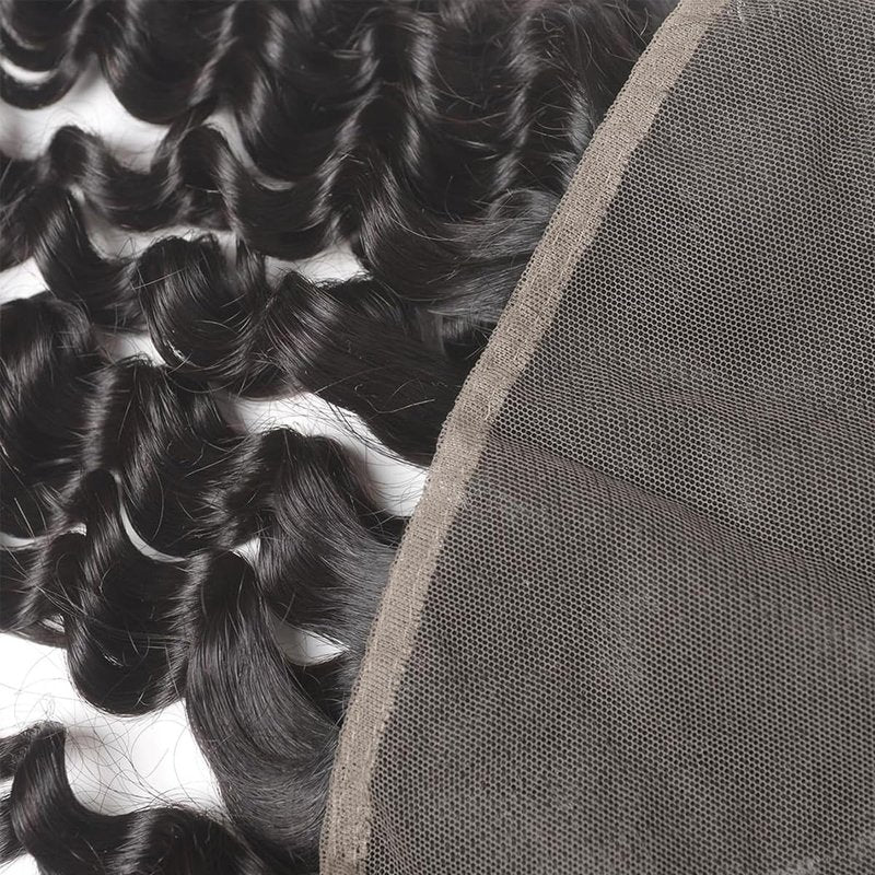 13x4 Ear To Ear Deep Wave Lace Closure 13x4 Deep Wave Lace Frontal Human Hair 180% Density Natural (13x4 Deep Wave, 16 Inch)