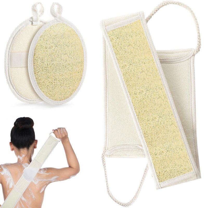Natural Loofah Back Scrubber for Shower, Exfoliating Body Scrubber Loofah Set for Women and Men for Use in Shower Bath, Loofah Sponge to Clean Your Body and Back Deeply - 1 Count (Pack of 2)