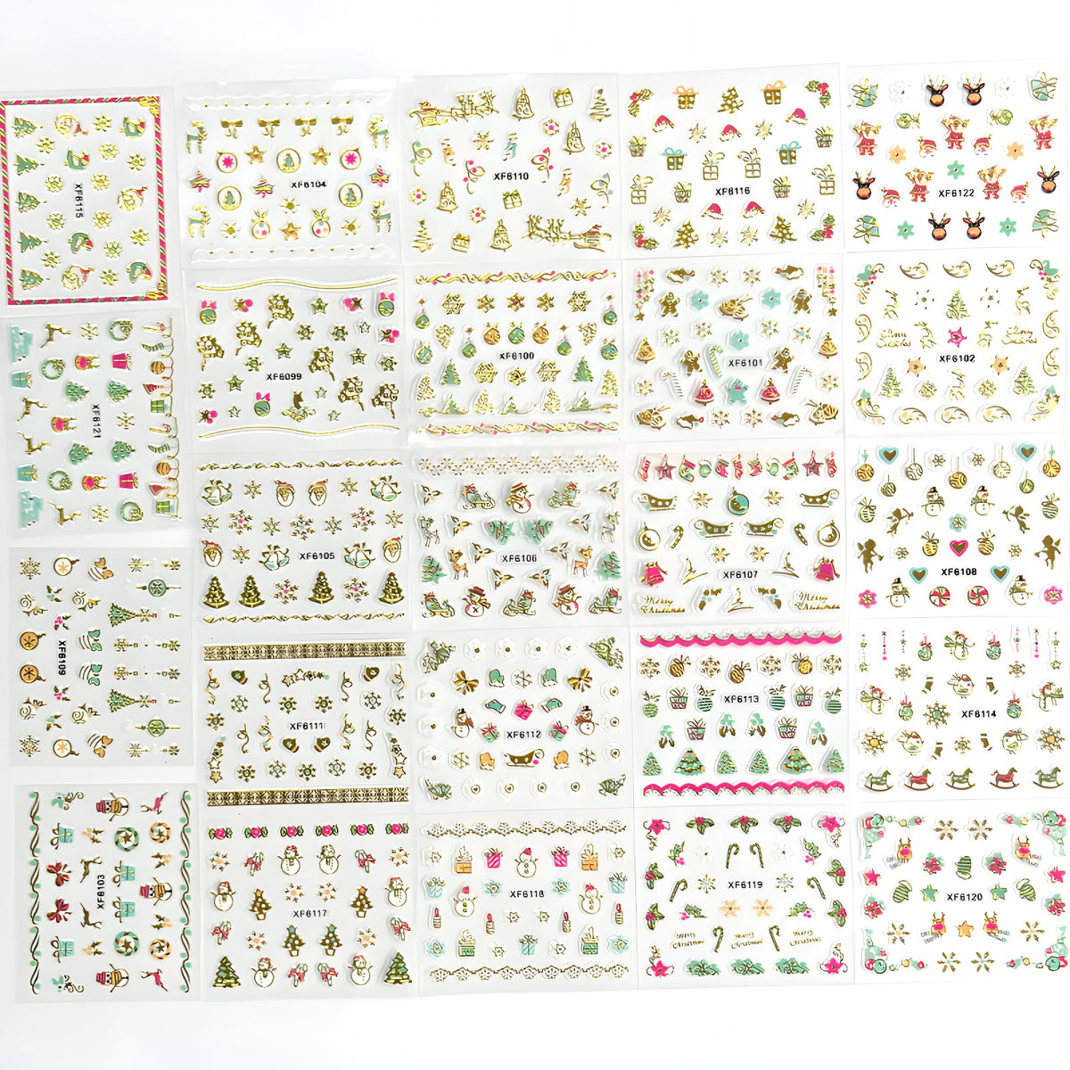 24 Sheets Christmas Nail Art Stickers Gold Snowflake Nail Decals 3D Self- Adhesive Pegatinas Uñas Snowman Elk Christmas Trees Nails Nail Supplies Nail Art Design Decoration Accessories for Women and G