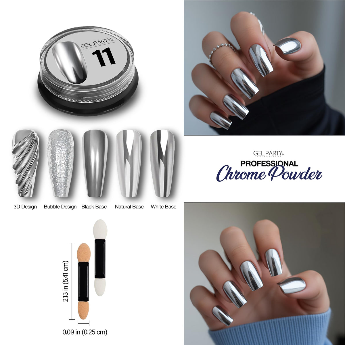 GELPARTY 16 Colour Chrome & Holographic Nail Powder Kit – Mirror-Effect Metallic Nail Art Pigment Set for UV/LED Gel Nails, Professional DIY Home Salon Finish