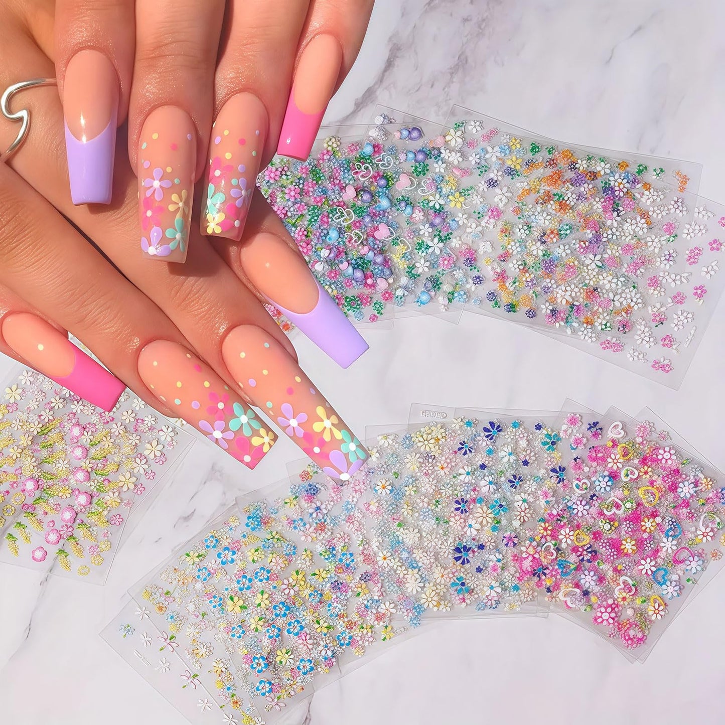 30 Sheets Flower Nail Art Stickers, 3D Self Adhesive Daisy Floral Heart Butterfly Nail Decals Design Supplies Decorations Accessories for Women and Girls