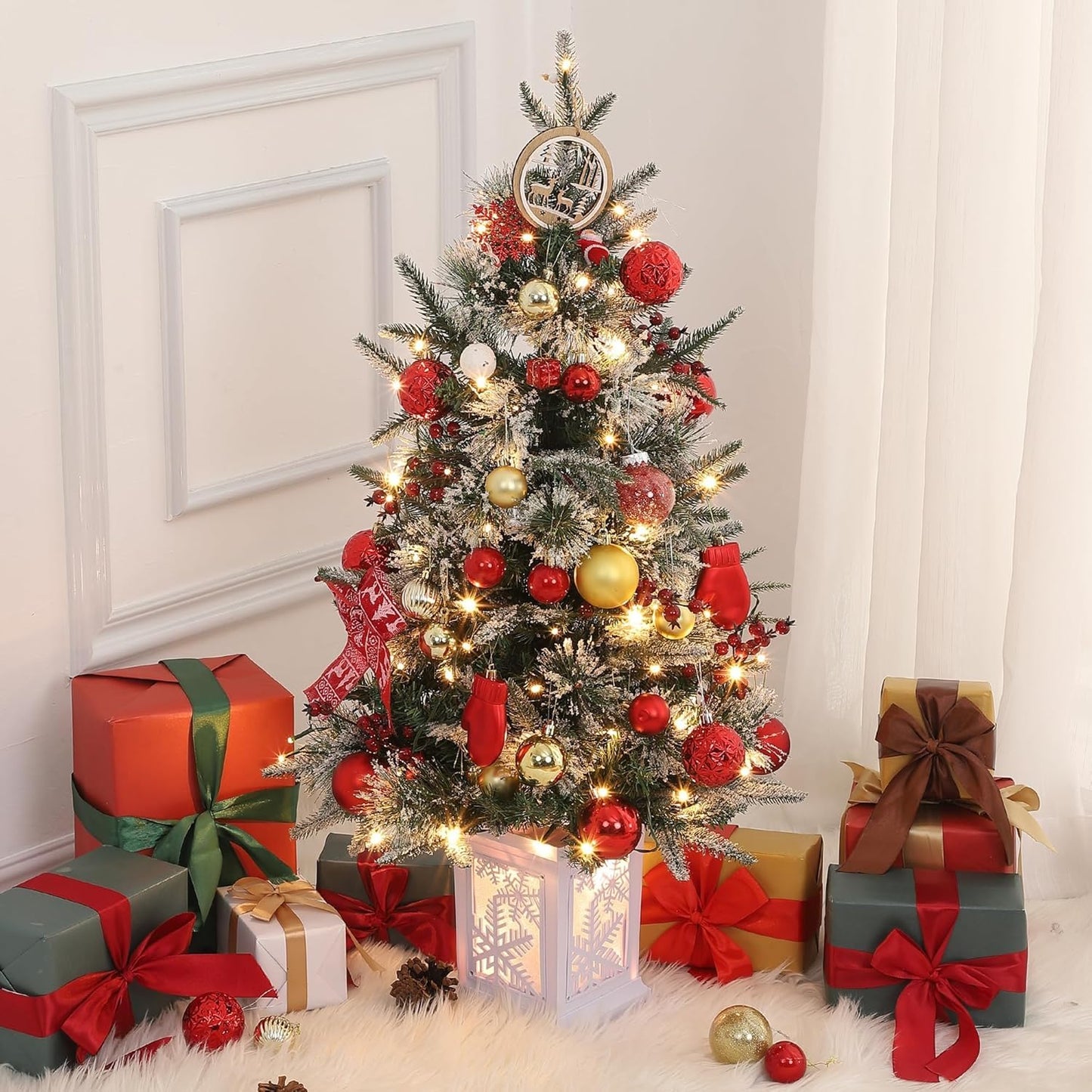 3 Ft Pre-Lit Christmas Tree, Artificial Christmas Trees with Lighting, Xmas Trees with 78 Led Lights, Christmas Decoration for Home, Office, Easy Assembly