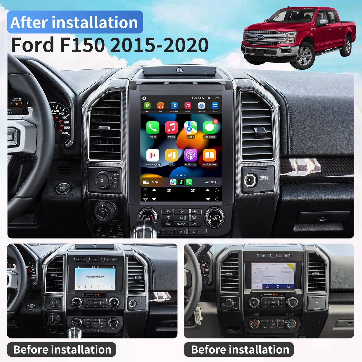 Car Radio Stereo for Ford F150 2015-2020 Update Radio Replacement CarPlay Android Auto GPS Navigation Vertical Touchscreen Tesla Style with DSP Bluetooth in Dash Headunit Multimedia Player Car Audio