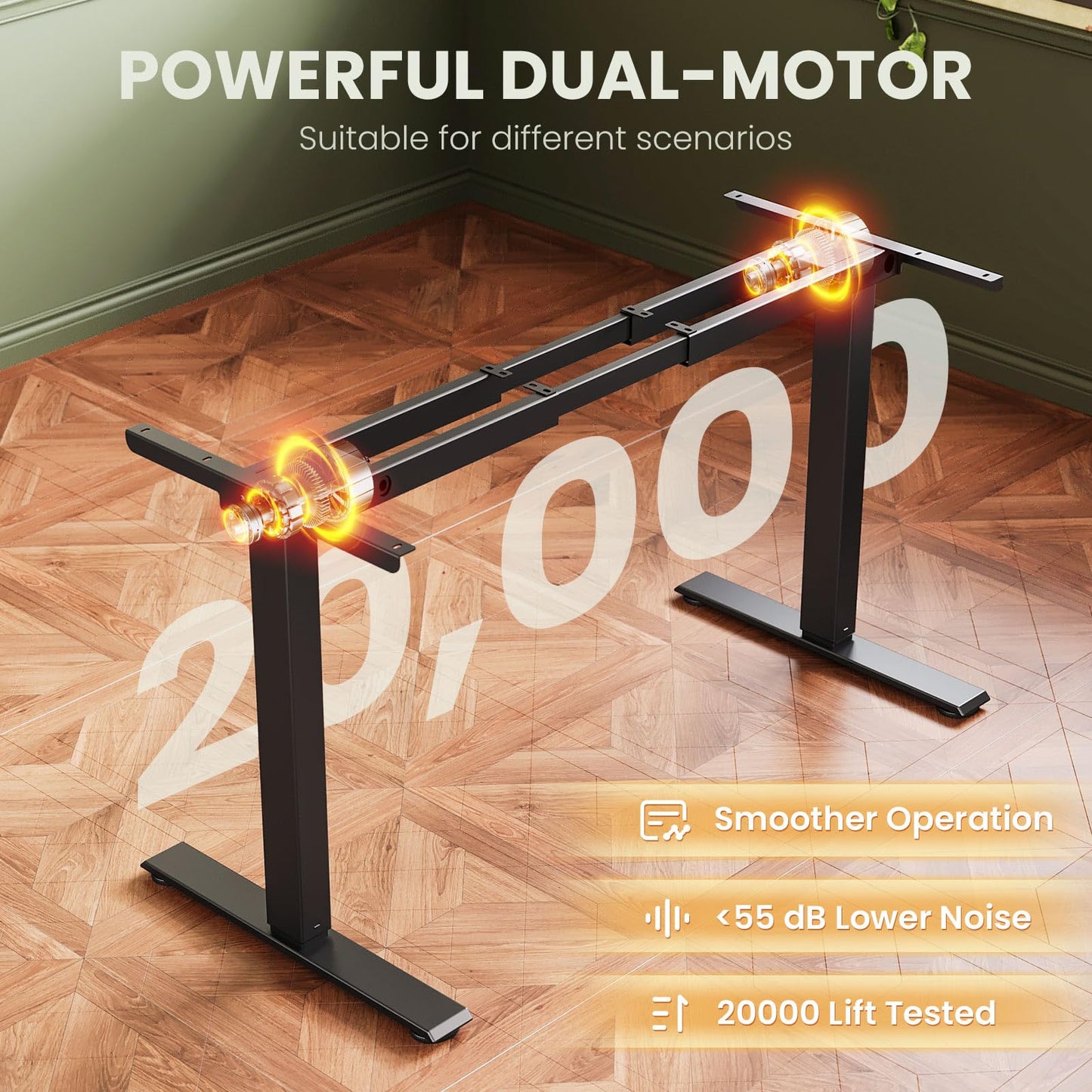 Casaottima Electric Standing Desk Frame, Dual Motor Height Adjustable Table Legs with Memory Presets for Home Office, Stand Up Desk Legs for 40 to 79 inch Desktop, Black Frame Only