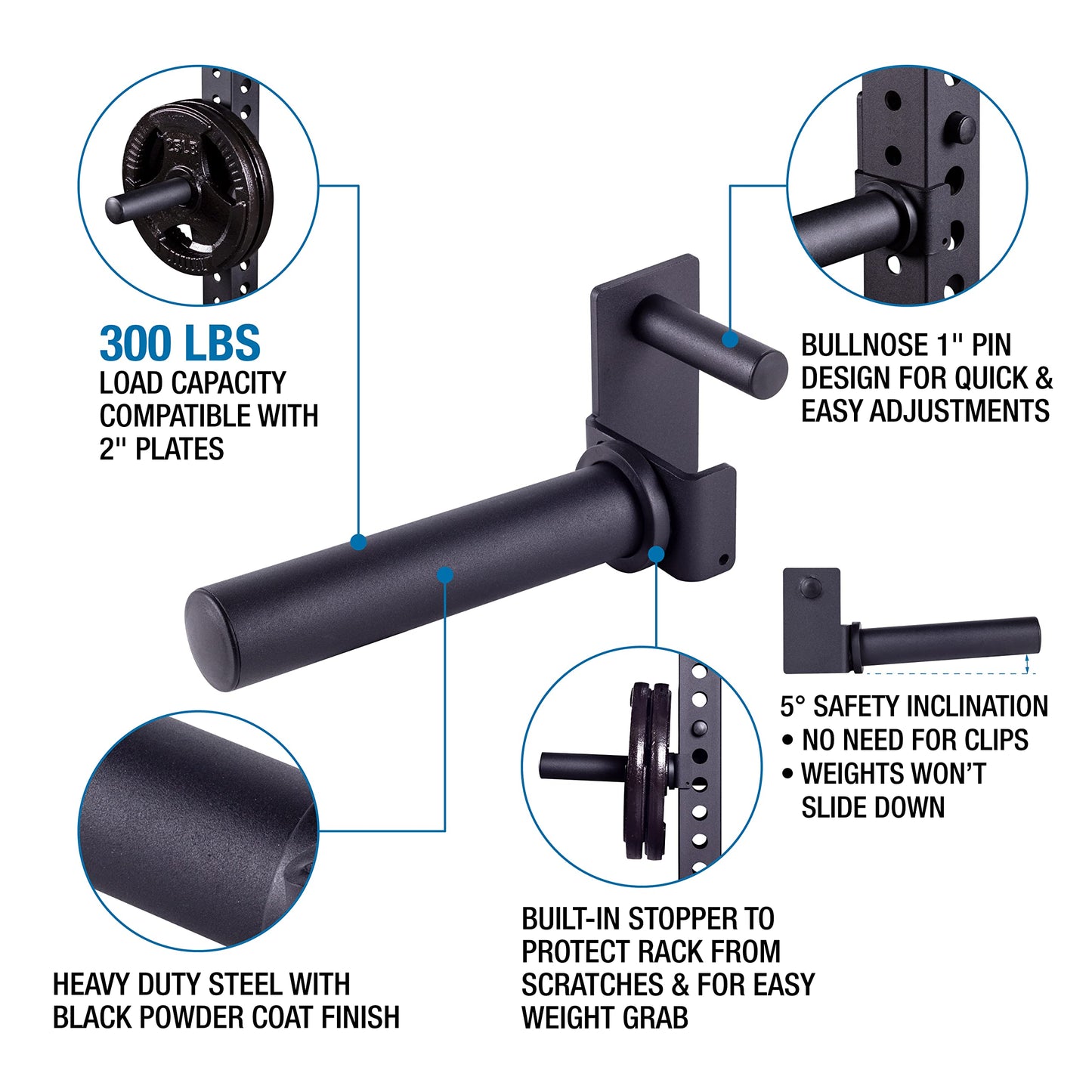 AmStaff Fitness Olympic Weight Plate Holder for Power & Squat Racks – Fits 2x2, 2.33x2.33, 3x3 Inch Tubes, 1" Hole – Storage Horns for Weight Plates on Power Rack – Pair (3"" x 3"")"