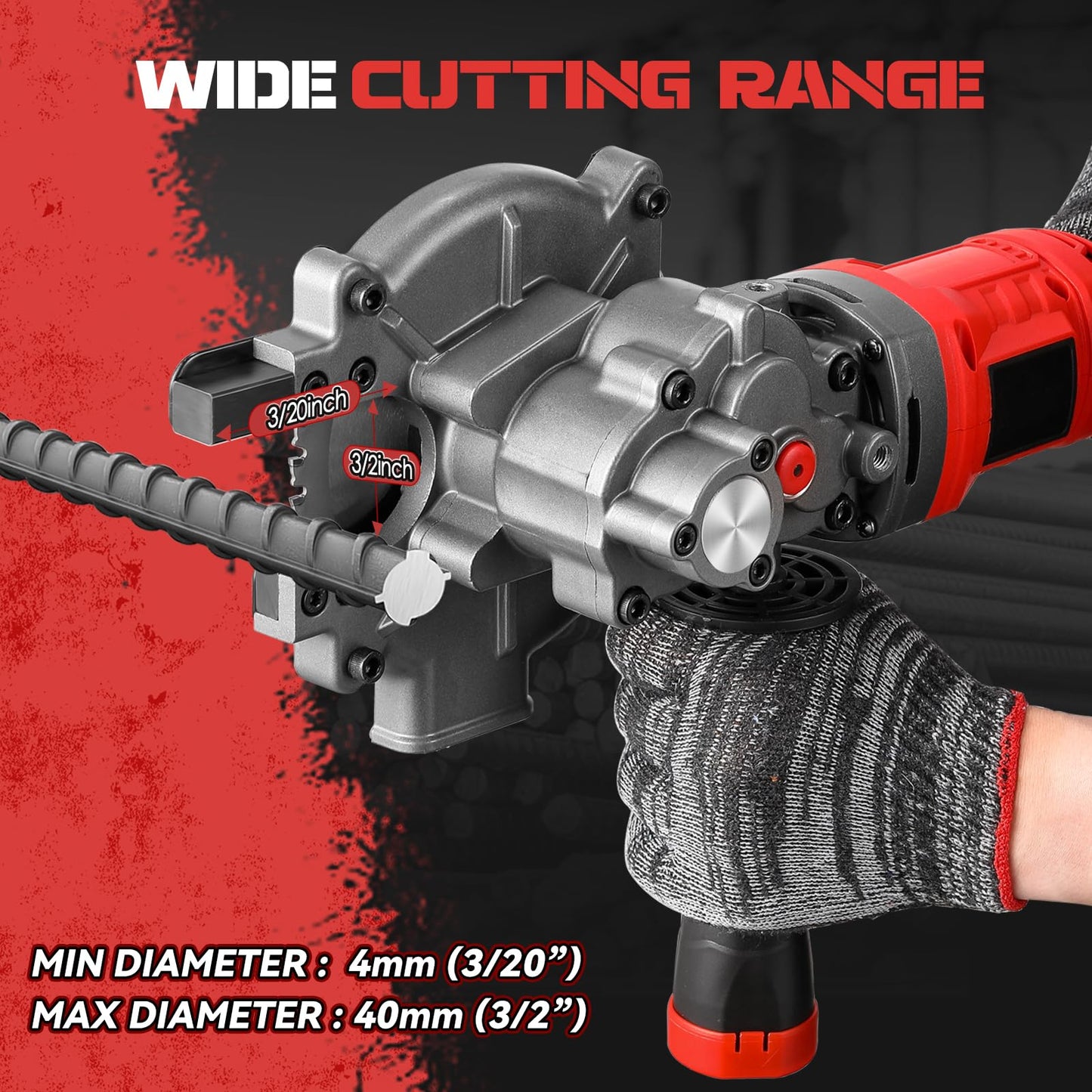 NEWTRY Cordless Rebar Cutter Cutting up to 3/2inch(4-40mm), Electric Rebar Cutter with 2 Batteries & Replacement Saw Blade, Cordless Cutting Edge Saw Cutting Speed 4-5S (900W)