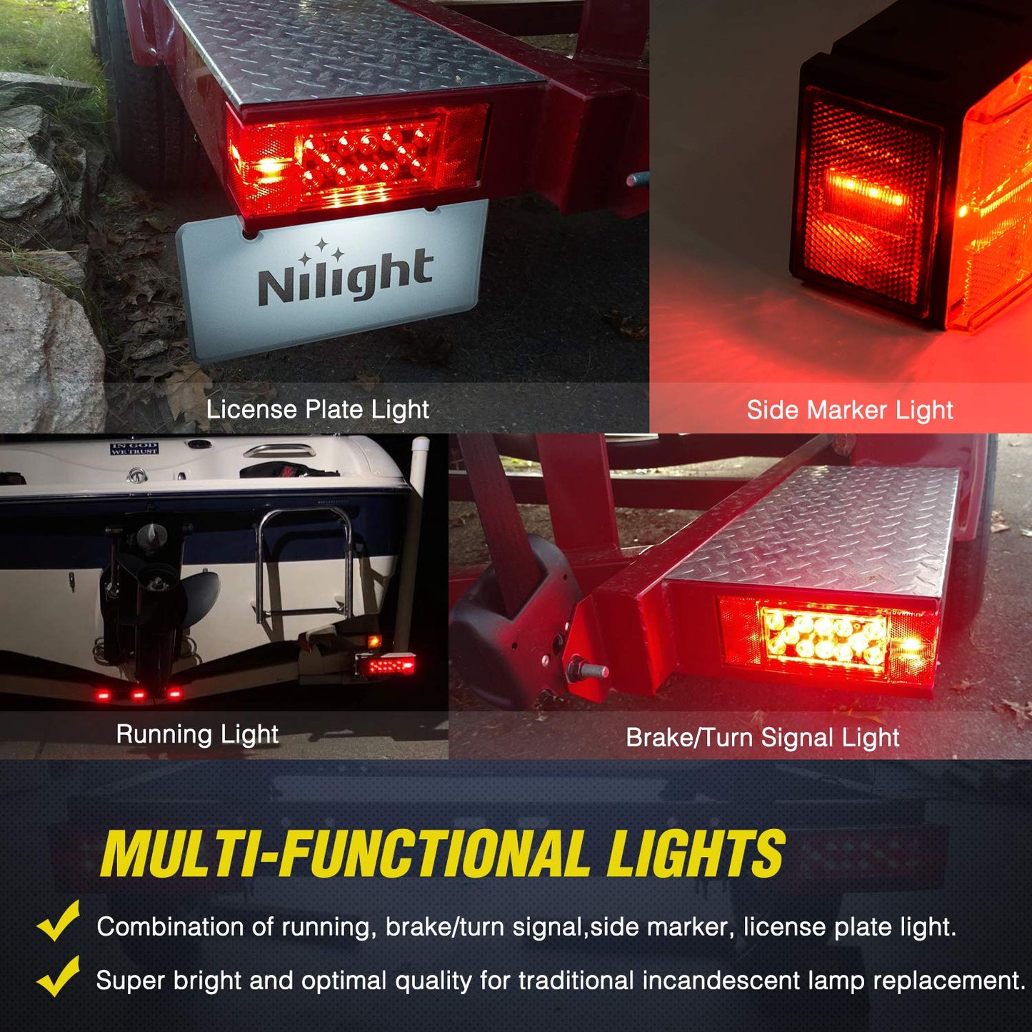 Nilight TL-20 2PCS Submersible Kit Low Profile Rectangular LED Stop Tail Turn Signal Side Marker Light on 12V RV Pickup Trucks Marine Boats Trailers
