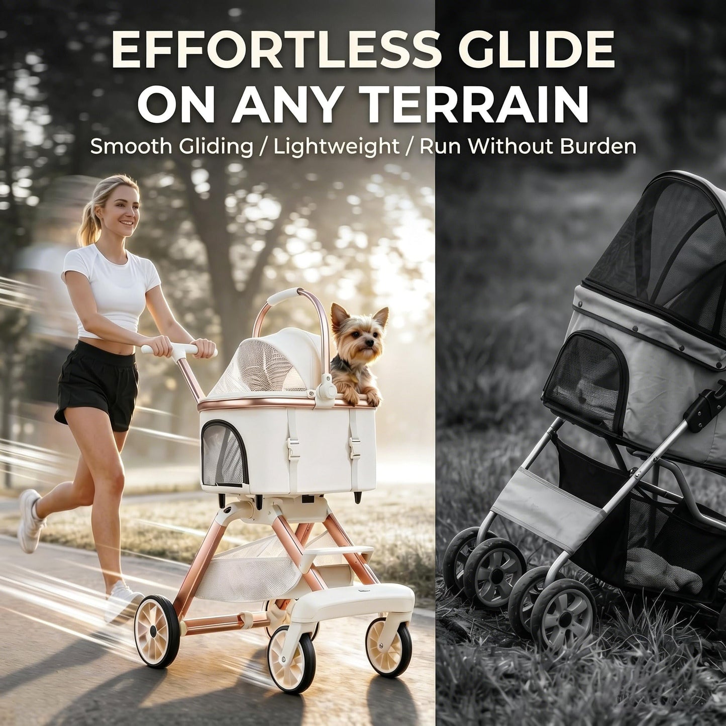 EPPMagice All-Terrain Pet Stroller for Small Medium Dogs & Cats,20 lbs Capacity - Portable Carrier with One-Touch Brake, Lightweight Foldable Design & Shock Absorption Wheels,Black