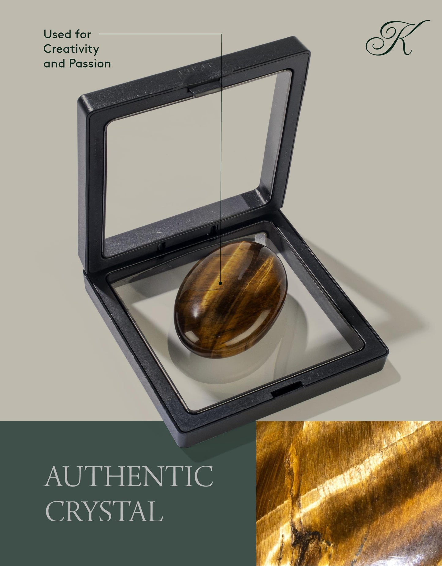 KALIFANO Tiger Eye Palm Stone with Healing & Calming Effects - High Energy Ojo De Tigre with Information Card - Reiki Worry Crystal Used for Willpower and Luck (Family Owned and Operated)