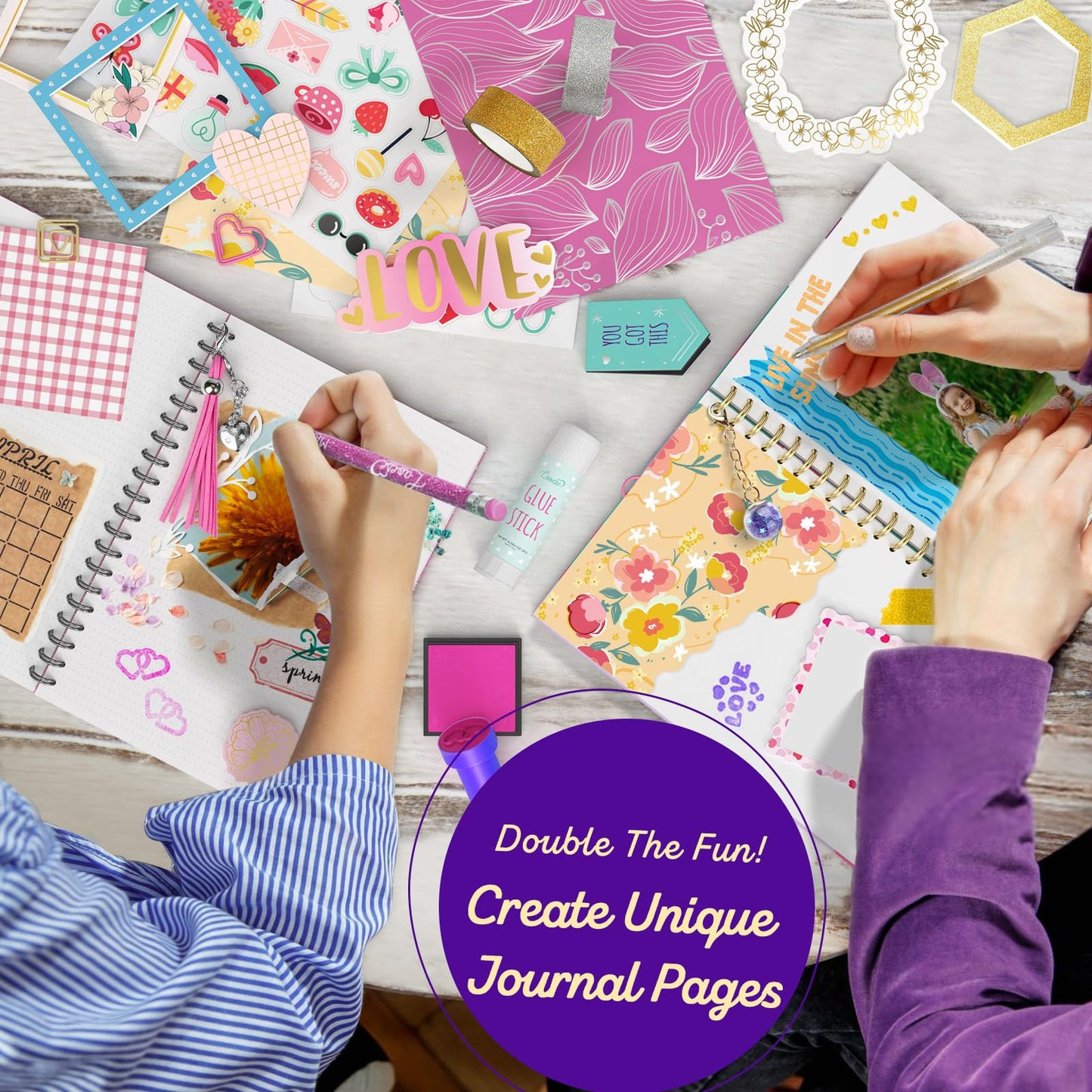 LAOESE 2-Pack DIY Journal Kit for Girls -Christmas Birthday Gifts for Girls 8 9 10 11 12 13 14 Years Old - Arts & Crafts for Teens Trendy Stuff - Scrapbook & Diary Supplies Toys Set