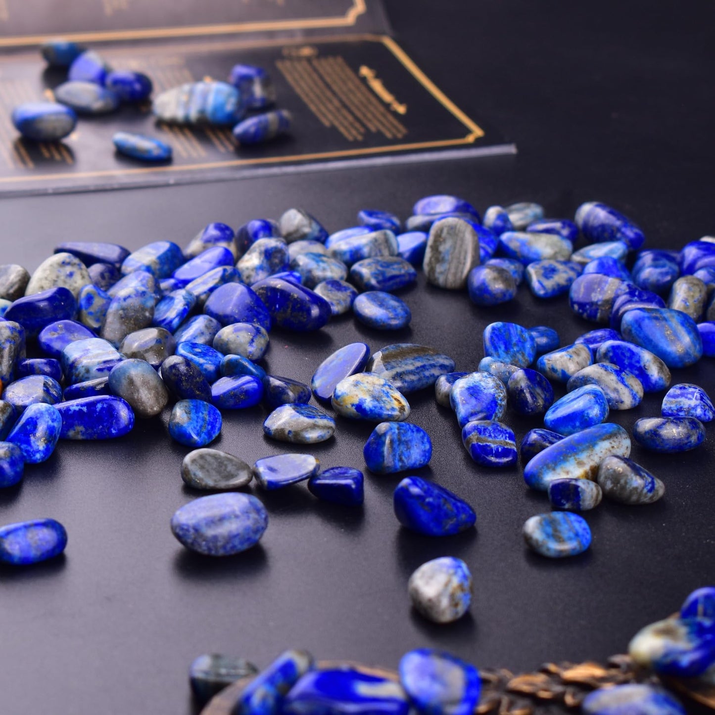 SigMntun Polished Lapis Lazuli Crystal Chips Set, 0.4", 128 Pcs - Handpicked Tumbled Stones and Crystals Bulk for Healing, Reiki, Meditation, Witchcraft and Home Decor