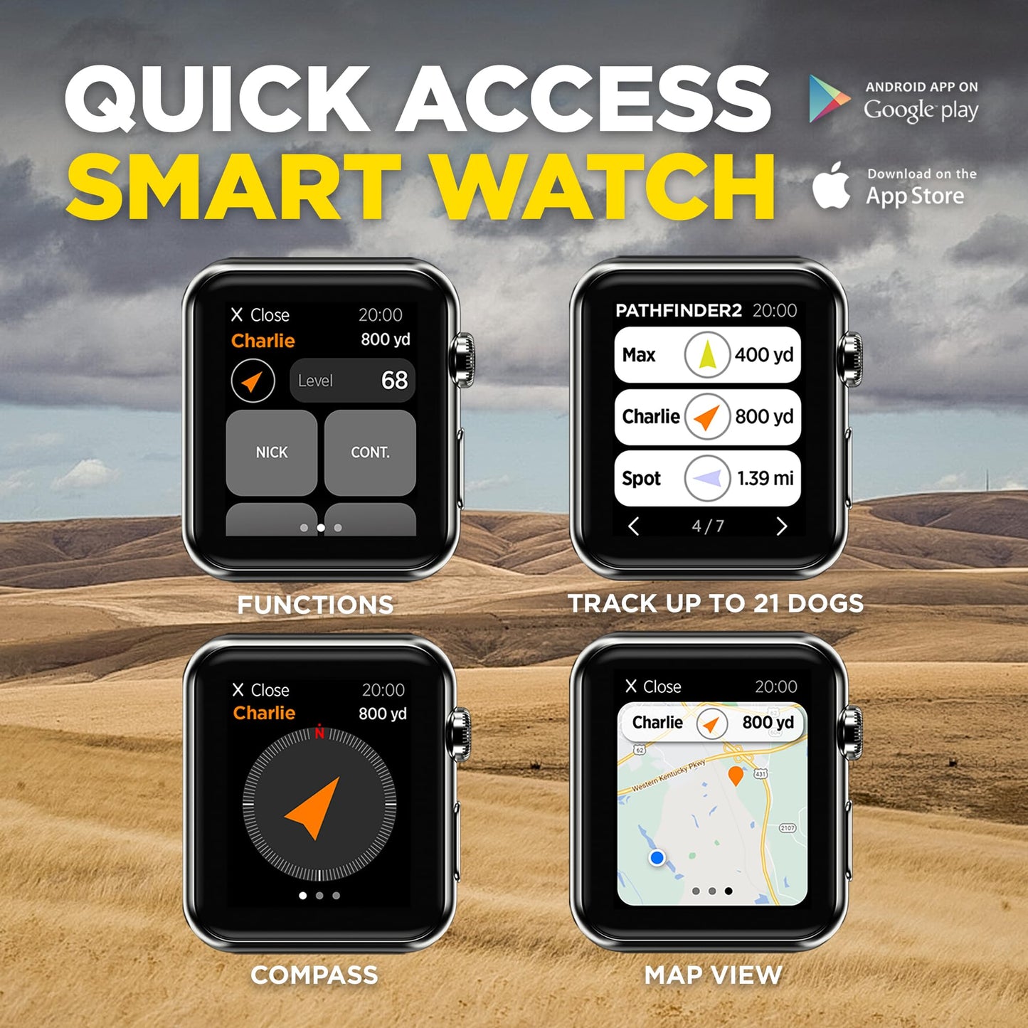 Dogtra Pathfinder 2 GPS Dog Tracker e Collar 9 Mile Long Range LED Light No Monthly fees Free App Waterproof Smartwatch Control Satellite Real Time Tracking Multiple Dogs Smartphone Required