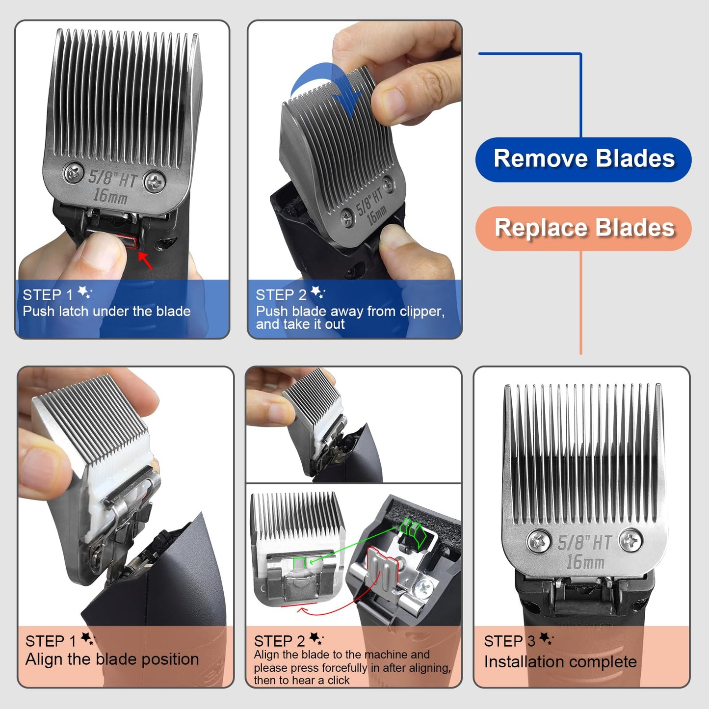 YAZIYIR Pet Dog Grooming Detachable Ceramic Blades Kit,Compatible with Andis,Oster A5,Wahl KM10 Clippers,Cut Length 1/100"(0.25mm) to 3/4" (19mm),12 Pack (12 Pack)
