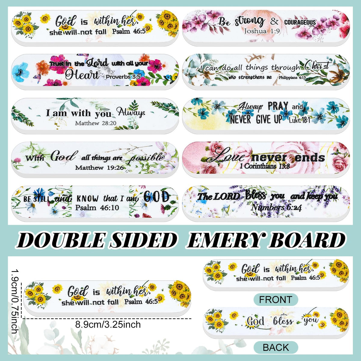 Lanties 100 Pcs Christian Gifts for Women Bulk Mini Christian Nail Files Scripture Emery Boards Religious Christmas Party Stocking Stuffers for Coworkers Employee Staff