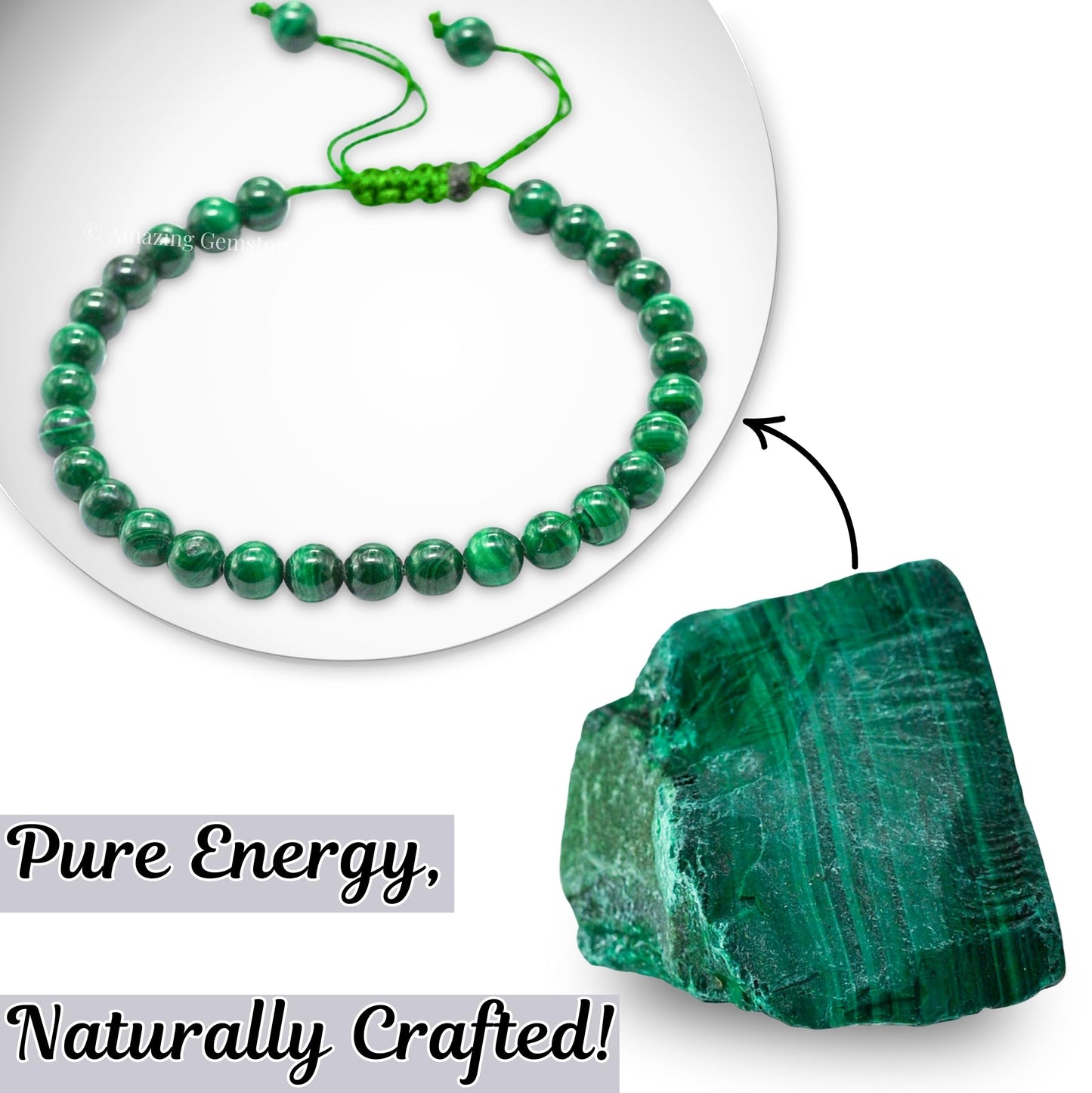 Amazing Gemstone Malachite Bracelet for Women Men's Gifts - Protection Healing Crystal Bracelet - 6mm Gemstones Beaded Adjustable Bracelet Pulseras Para Hombres Mujer Stocking Stuffers