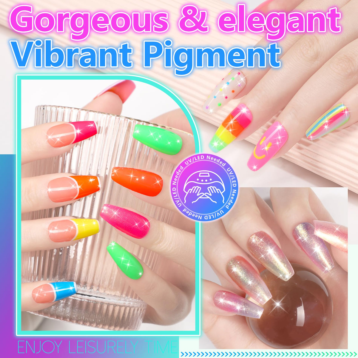 ABAC 24 Color Solid Gel Nail Polish,Pat Paint Gel,Ombre Nail Gel Hema-Free No-Spill Rainbow Shades w/Pro Brush,Summer 2025 Clump-Free Shimmer for Rave,Beach & Festival Nails