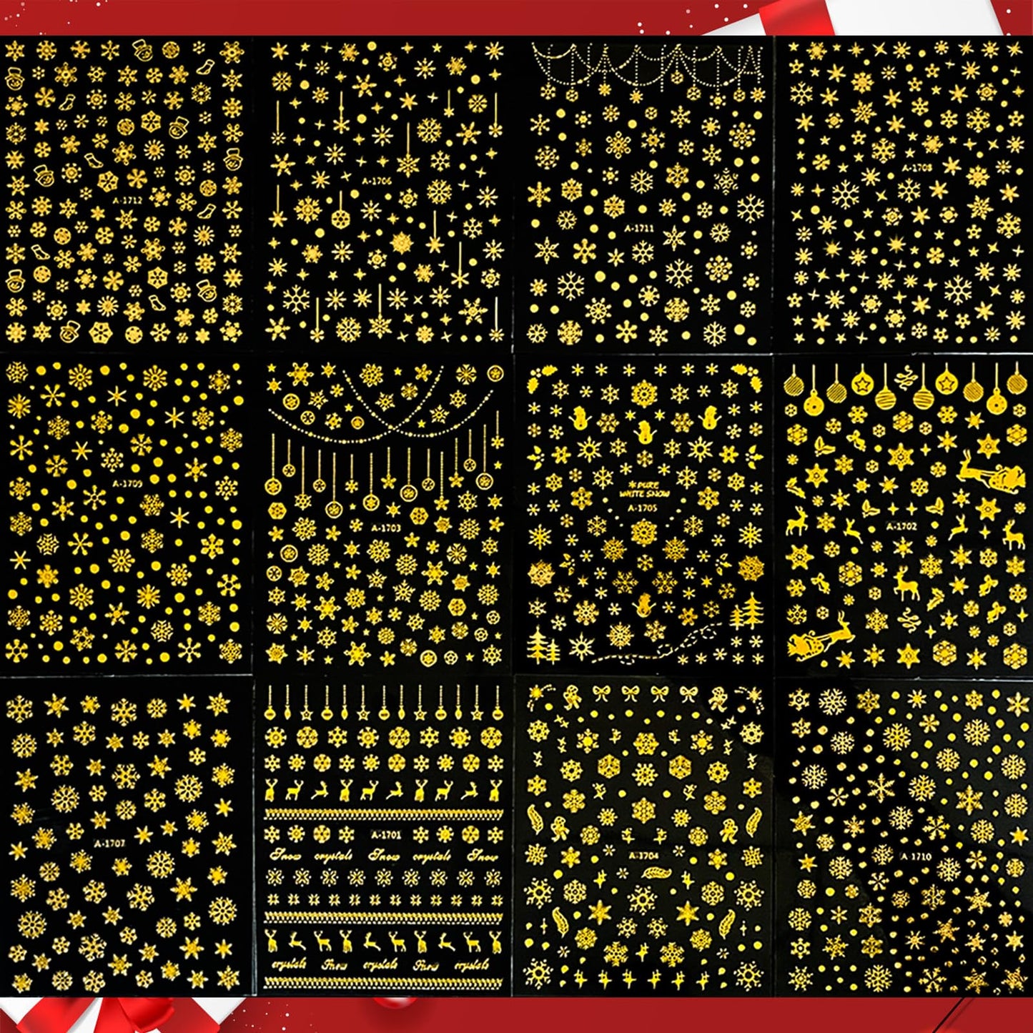 Gold Snowflake Nail Art Stickers Gold Christmas Nail Decals 3D Self-Adhesive Golden Metal Snowflake Design Nail Supplies for Women Christmas Nail Decorations