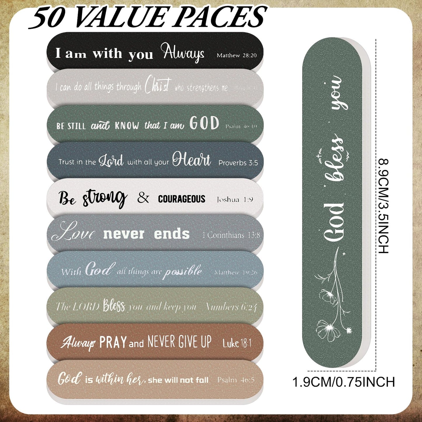 Lanties 50 Pcs Christian Gifts Bulk for Women Scripture Mini Nail Files Christian Party Favor Bible Verse Emery Boards Religious Gifts for Teacher Employee Staff Coworkers Office Supplies