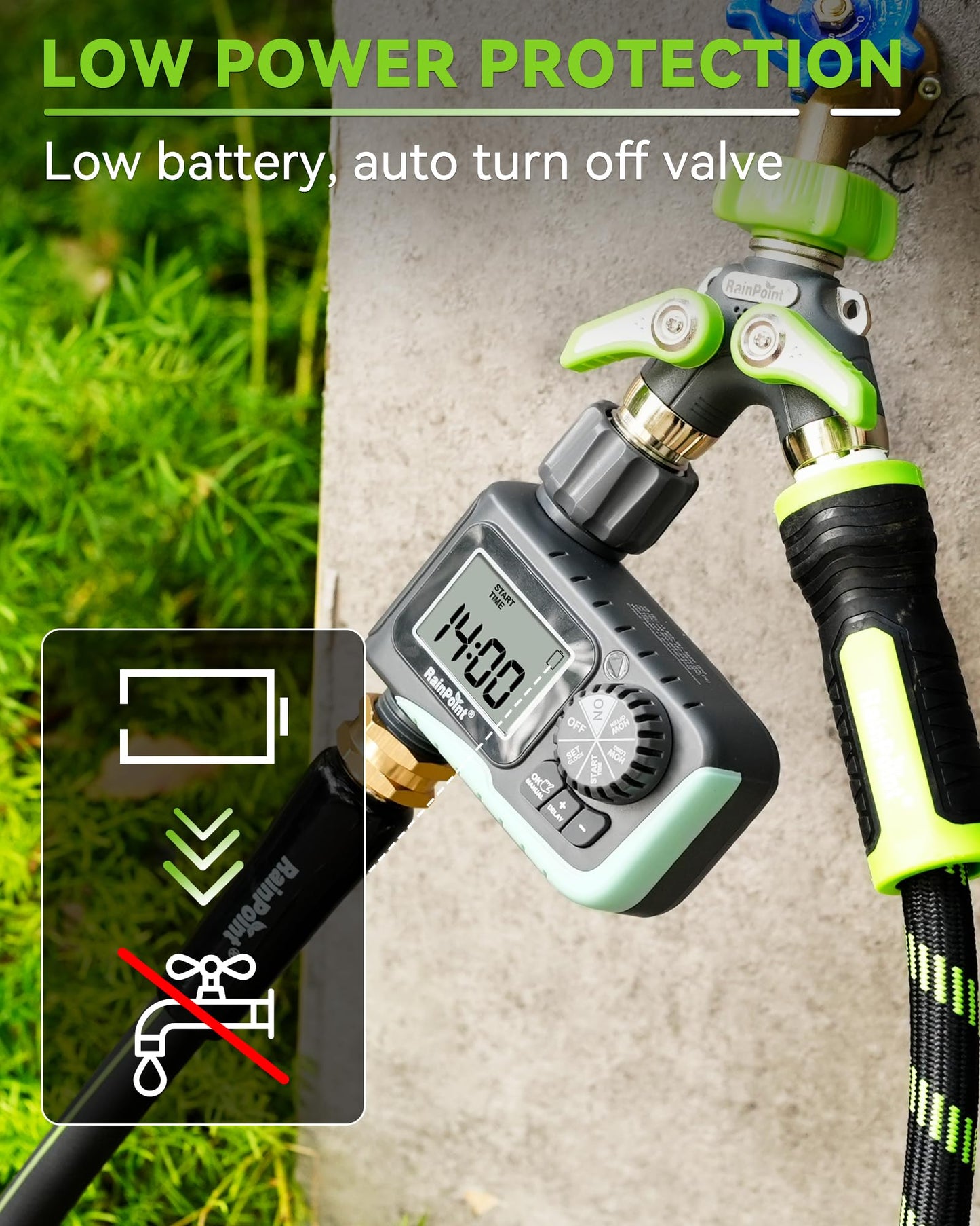 RAINPOINT Sprinkler Timer, Programmable Water Timer for Garden Hose, Outdoor Soaker Hose Timed with Rain Delay/Manual/Automatic Watering System, Digital Irrigation for Yard, Lawn, 1 Outlet