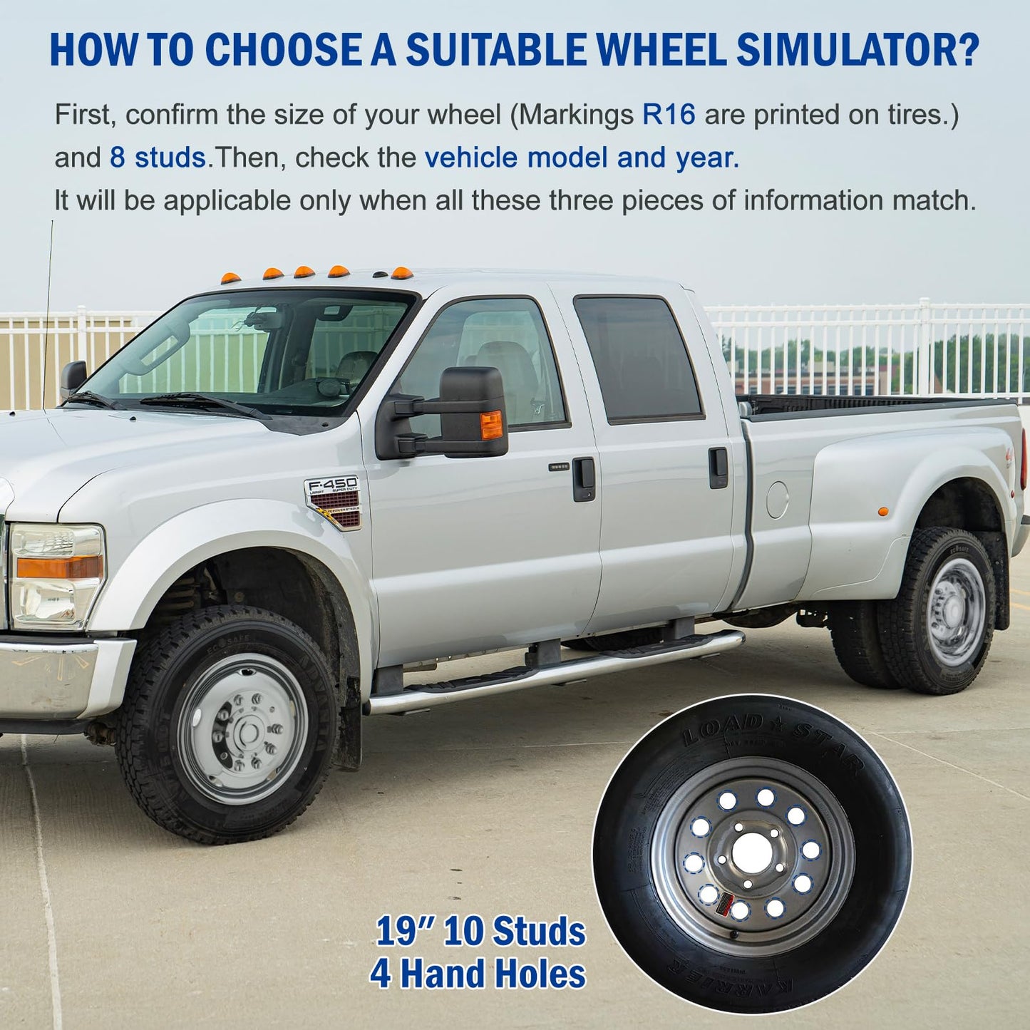 19.5" Wheel Simulators,19.5" 10 Lug Stainless Steel Hubcaps with Wheel Lug Bolts Kit,Polished Finish,2 Front Wheels/2 Rear Wheels,Wheel Simulators Suitable for 2005-2021 Ford F450/F550,Ford Raptor 2WD