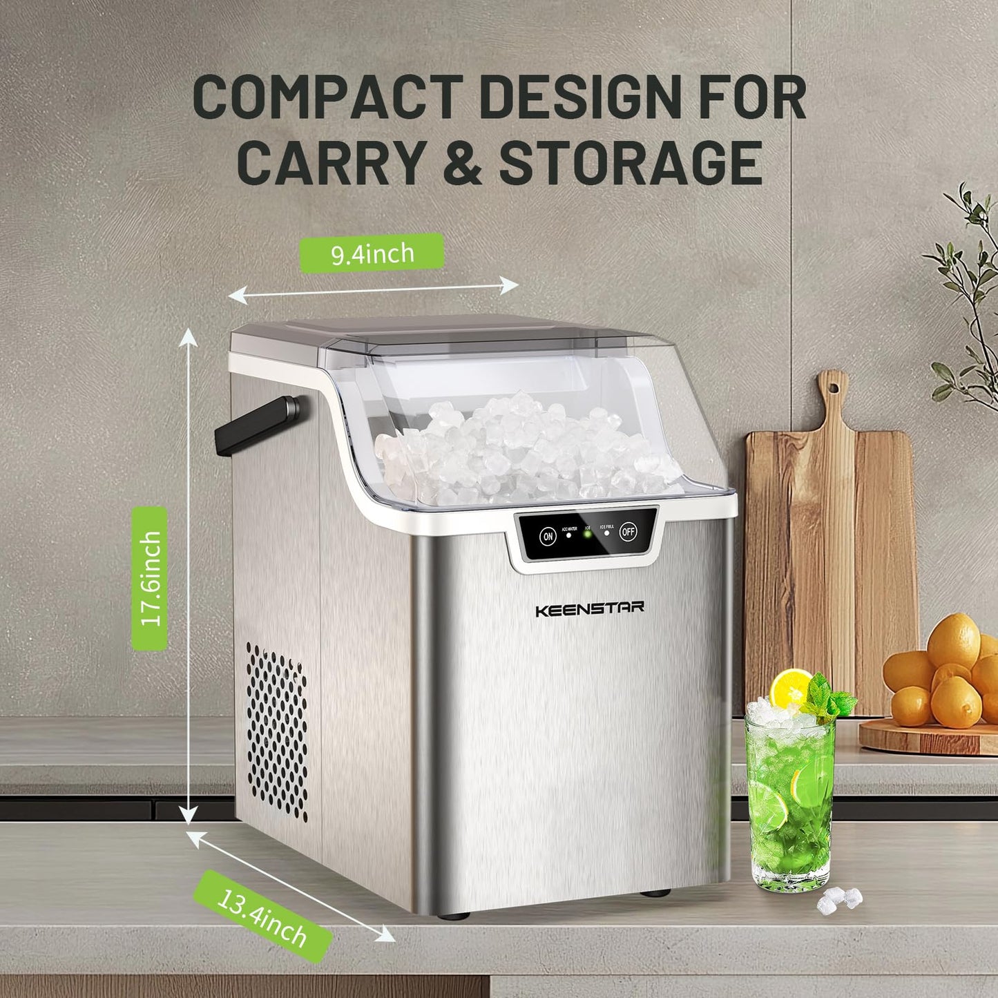 Nugget Countertop Ice Maker with Soft Chewable Ice 40Lbs, Pebble Sonic Ice Machine with Basket and Scoop, Ready in 5 Mins, 40Lbs/24H, Auto Self-Cleaning, for Home, Kitchen, Office, Party, Camping