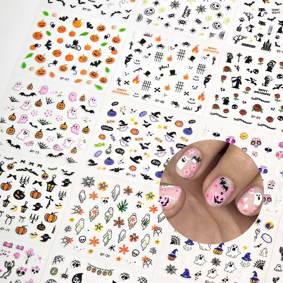 30 Sheets Halloween Nail Art Stickers Ghost Nail Stickers Pumpkin Nail Decals Skeleton Spider Web Self Adhesive Nail Art Supplies for Women Girls DIY Manicure Nail Art Decorations