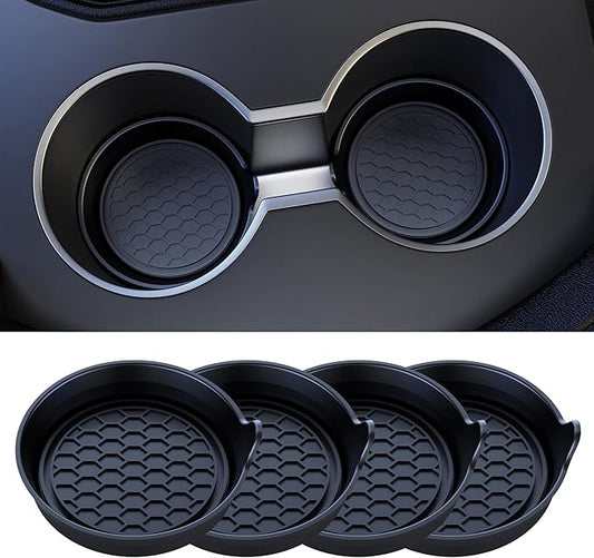 Amooca Car Cup Coaster Universal Automotive Waterproof Non-Slip Cup Holders Sift-Proof Spill Holder Car Interior Accessories 4 Pack Black