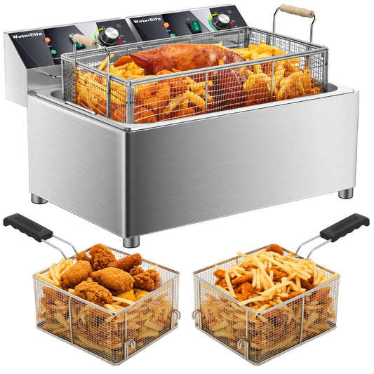 WaterElfo electric turkey fryer Commercial deep fryer with basket 3600W27.4QT with timer26L deepen deep fryer Variable twin cylinder 13.7QT*2 Rapid heating