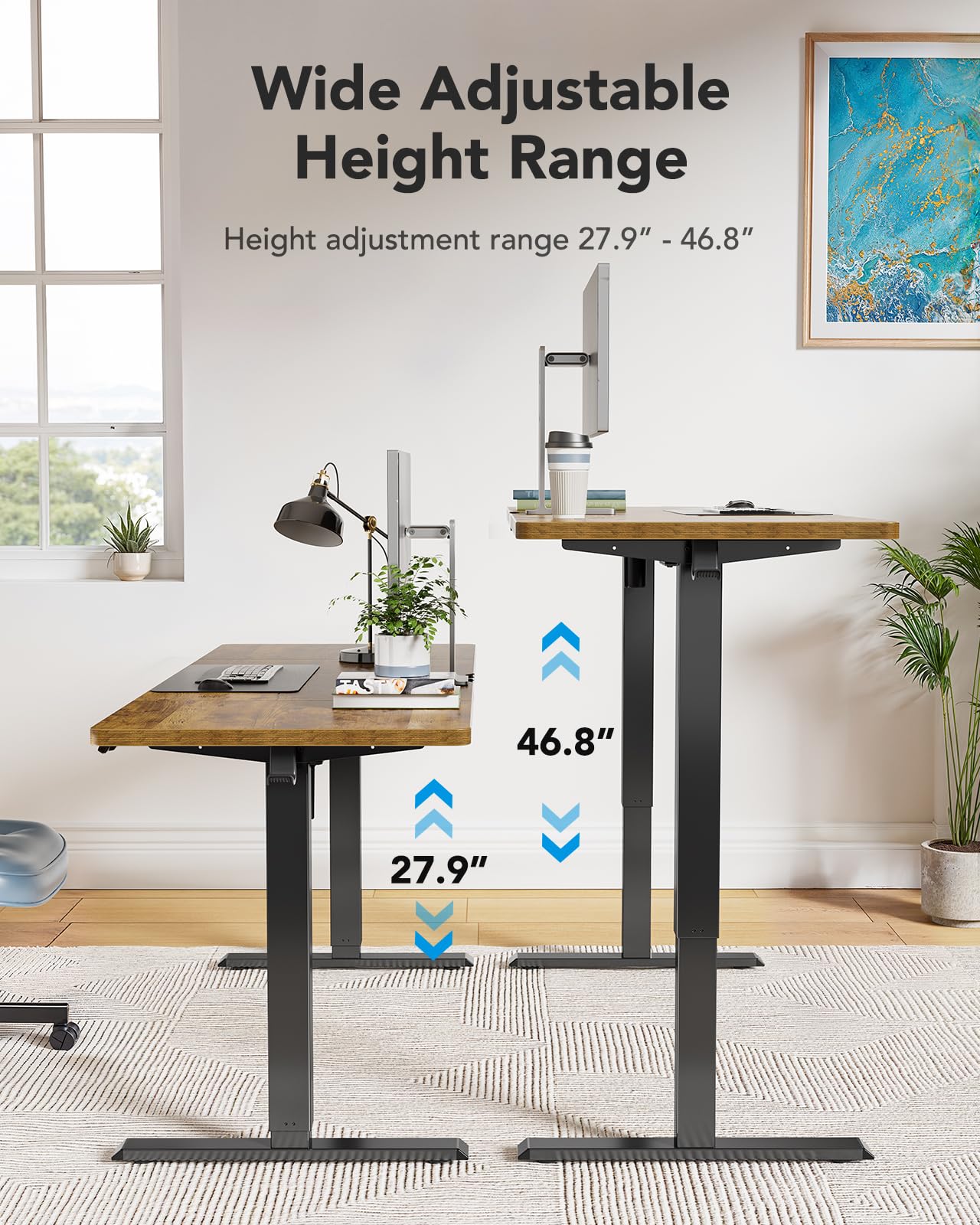 Marsail 63x24 Electric Standing Desk - Adjustable Height Computer Desk with Memory Presets, Storage Bag & Cable Management for Home Office & Gaming Workstations