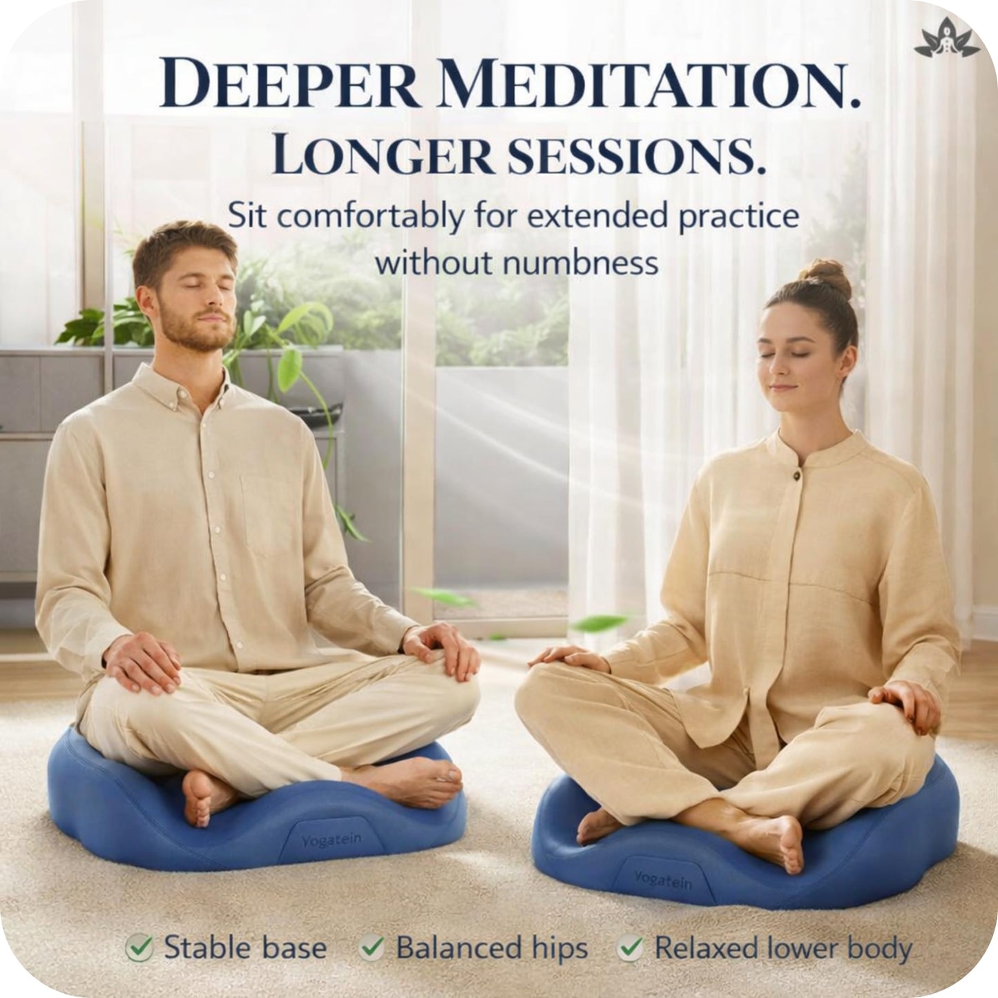 Ergonomic Zen Mind Meditation Cushion, Memory Foam, Portable Design with Handle, Pressure Dispersing Support for Meditation, Mindfulness & Posture Alignment (Blue, Large)
