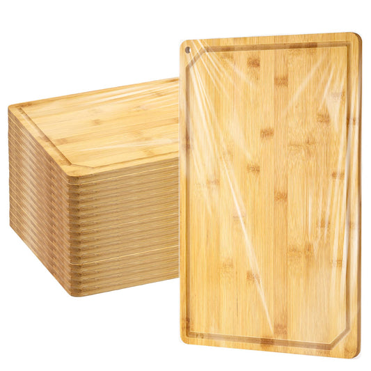 Eaasty 12 Set Extra Large Plain Cutting Board Bulk Heavy Duty Wood Cutting Boards Set with Juice Groove for Kitchen Wedding Housewarming Crafts Gifts, Pre Oiled (18" x 12",Bamboo)